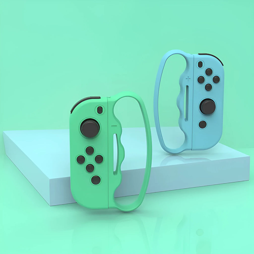 Black Nintendo Switch Joy-Con handle grips with attached hand ropes for boxing games