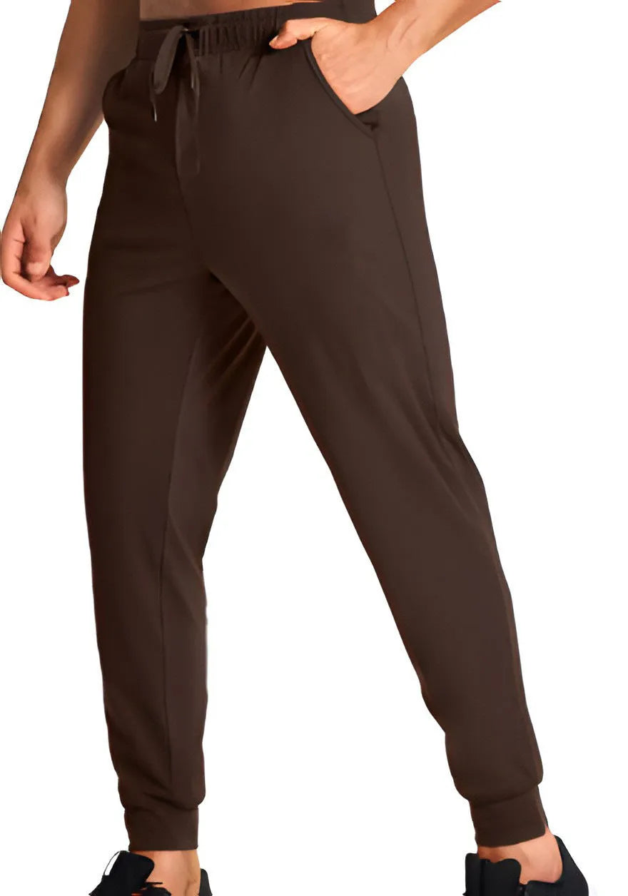 Men's loose fit polyester casual trousers in solid colour with relaxed silhouette