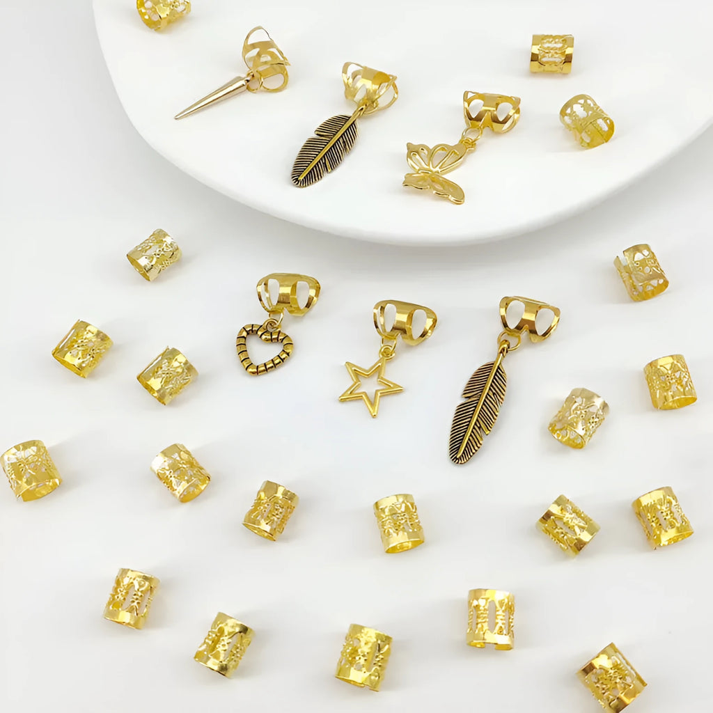 Antique style dirty braid hair rings with leaves design in gold or silver electroplated finish