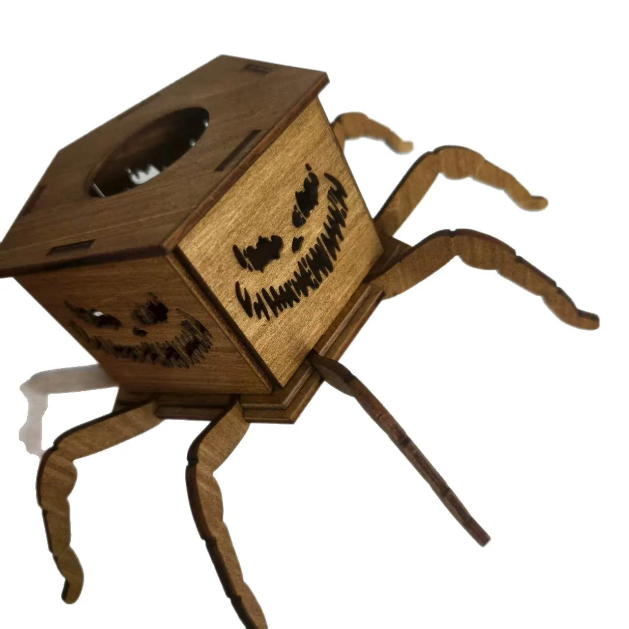 Halloween spider design wooden mini lantern candlestick decoration measuring 21cm tall