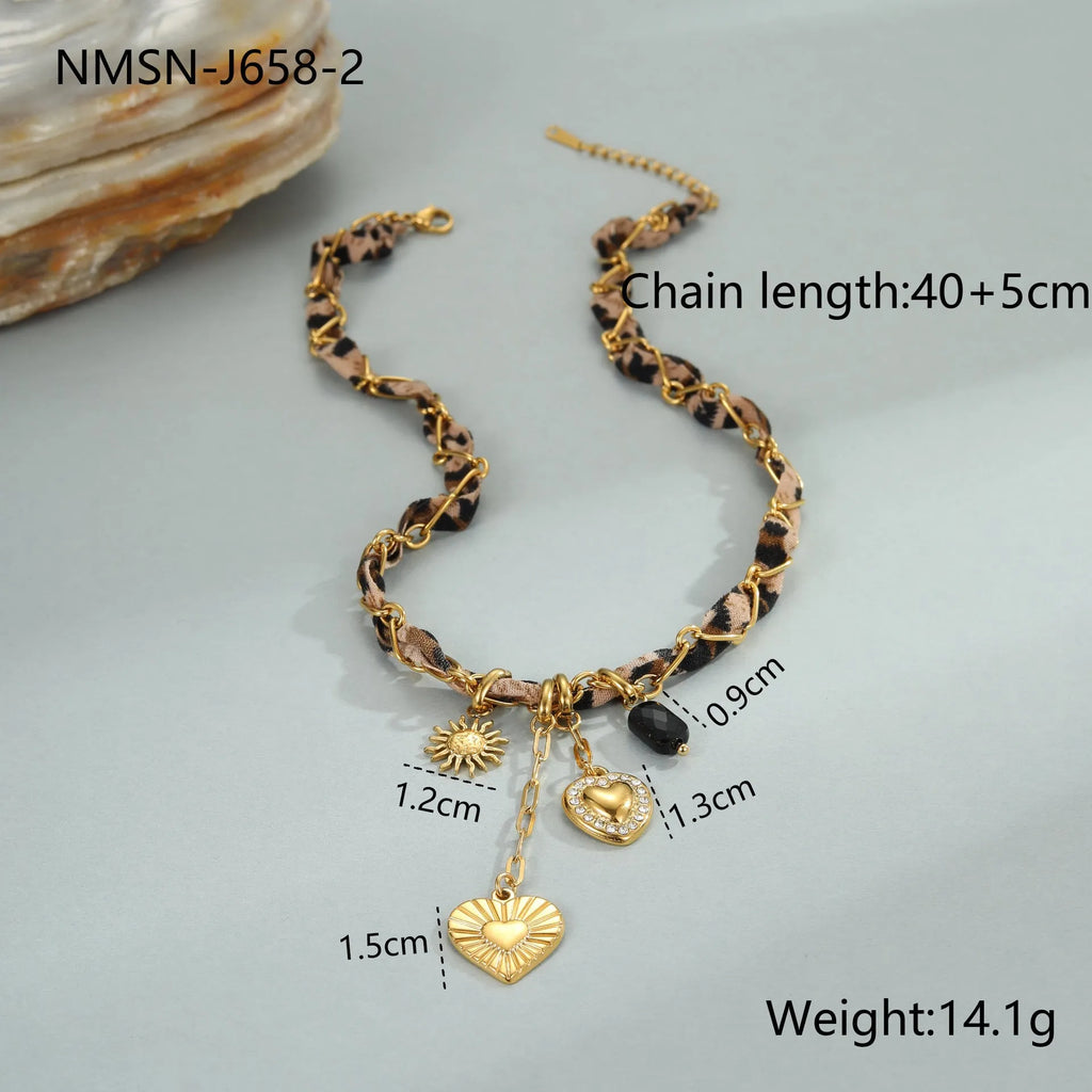 Geometric leopard love pendant stainless steel necklace with gold electroplated finish on adjustable chain