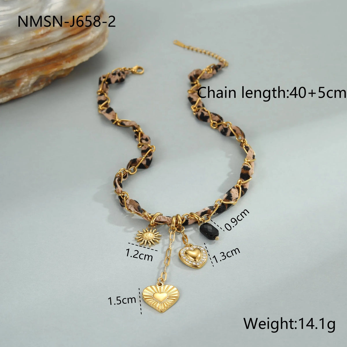 Geometric leopard love pendant stainless steel necklace with gold electroplated finish on adjustable chain