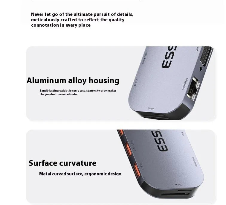 Black 11-in-1 USB-C laptop expansion dock with multiple ports and a 20cm white cable separator.
