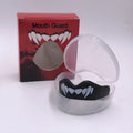 Adult boxing sports mouthguard with tooth socket free design in black, red, or blue with white teeth print.