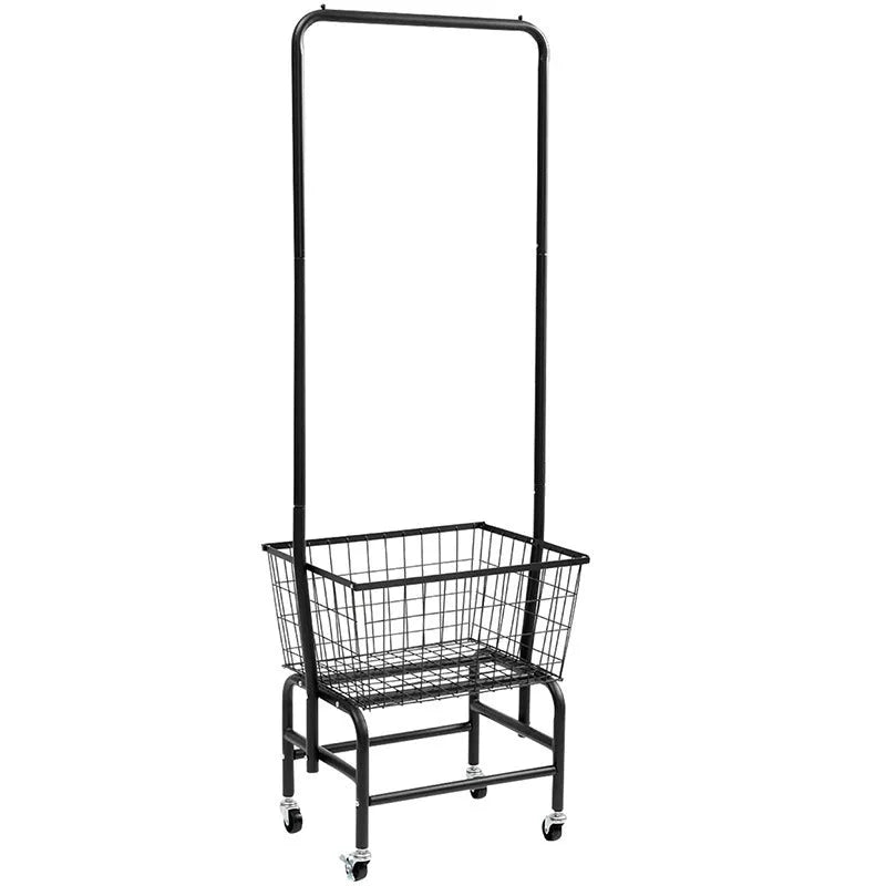 Iron single rod pulley storage car on casters with clothes hanger in white or black finish