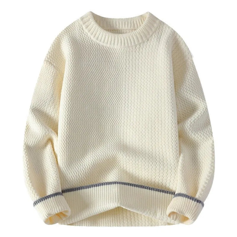 Men's grey casual pullover sweater with crew neck and long sleeves