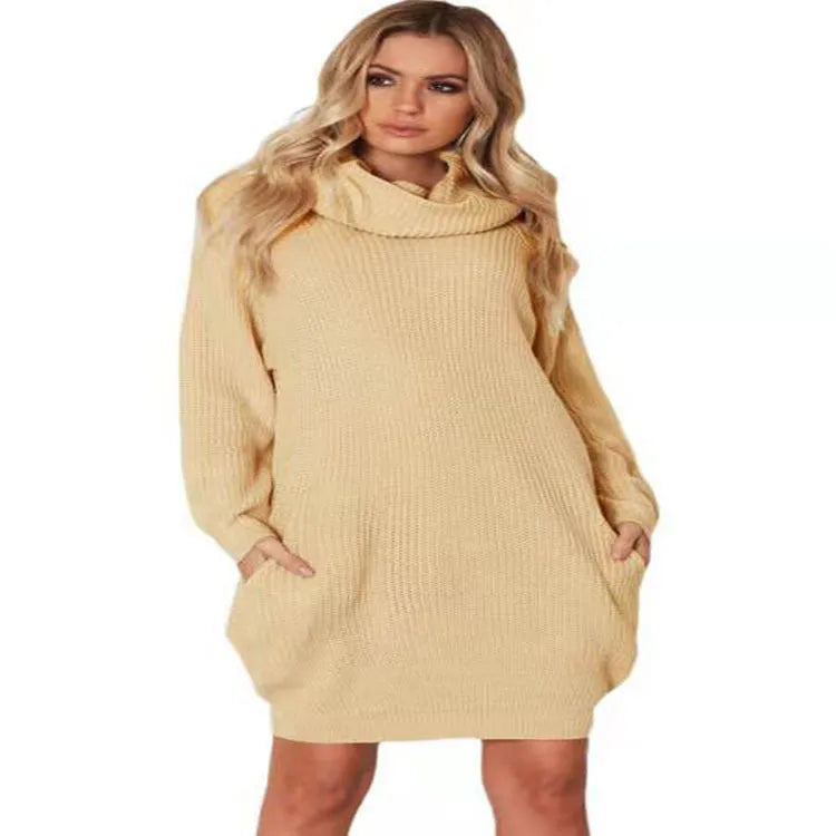 Women's loose lapel pullover sweater with side pockets in imitation cashmere fabric