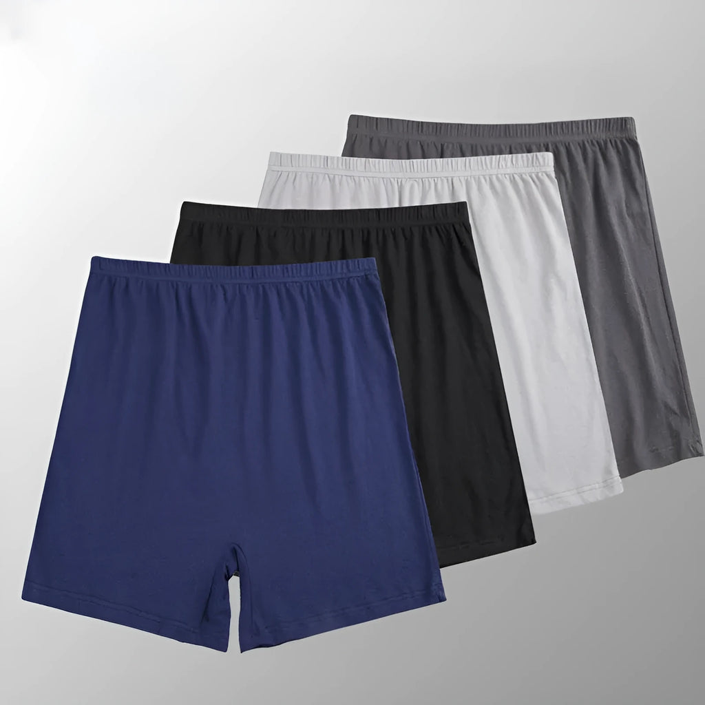 Men's solid colour high-waist boxers in modal fabric on size chart background