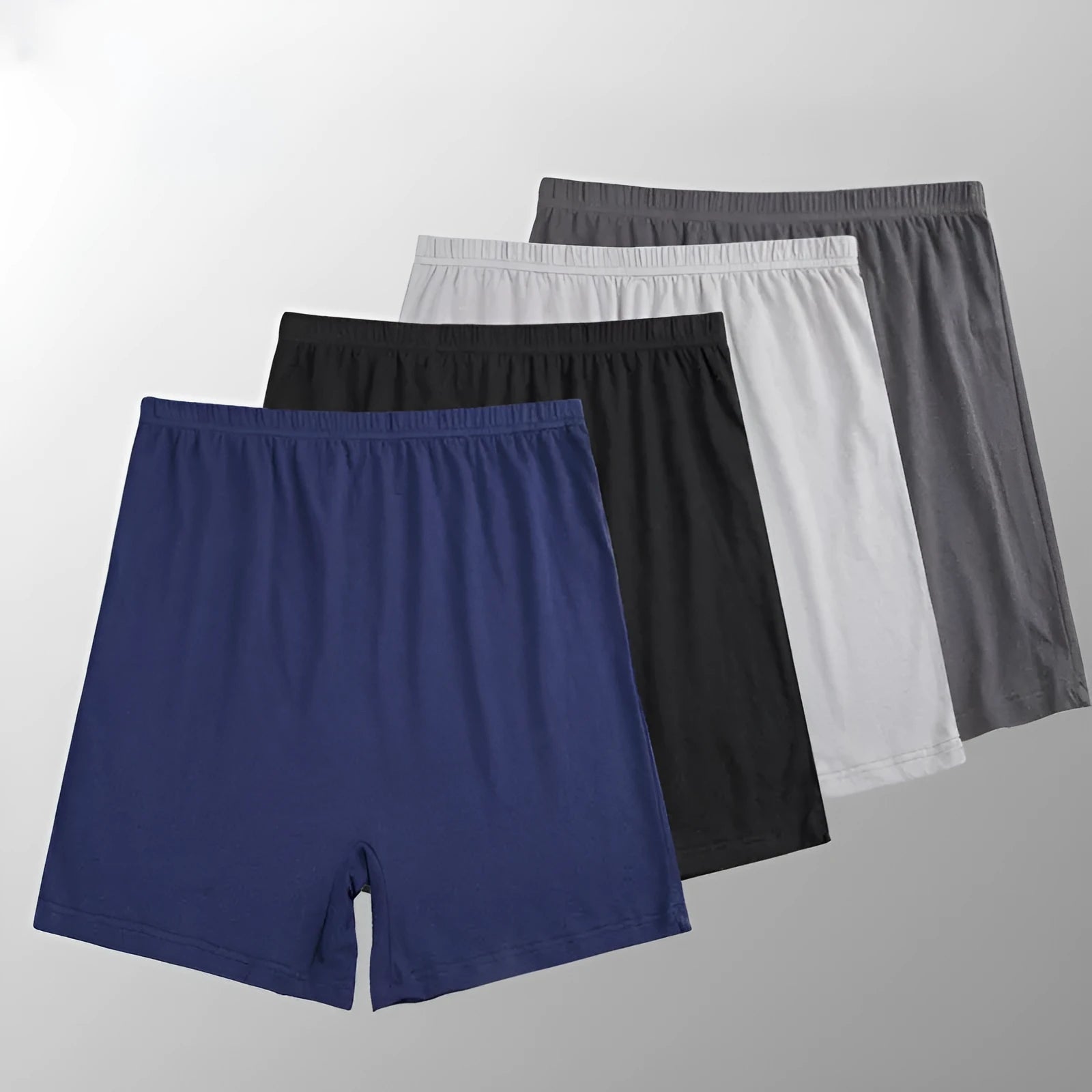 Men's solid colour high-waist boxers in modal fabric on size chart background