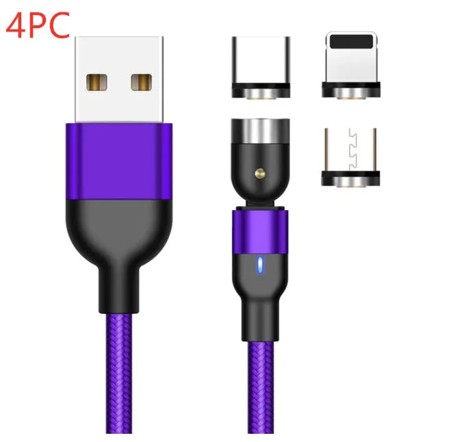 Essager black braided magnetic charging cable with blue LED light, showing 360-degree rotating connector.