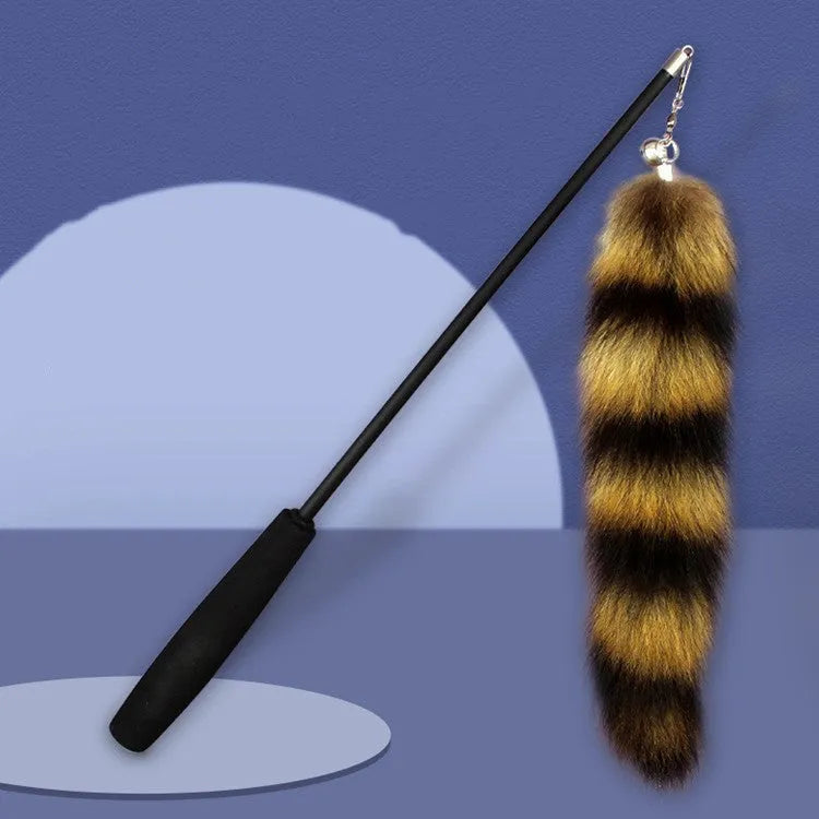 Black cat toy wand with long elastic string for interactive play with kittens and adult cats
