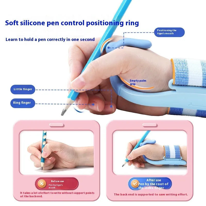 Blue anti-hook wrist brace pen control corrector for children's writing posture