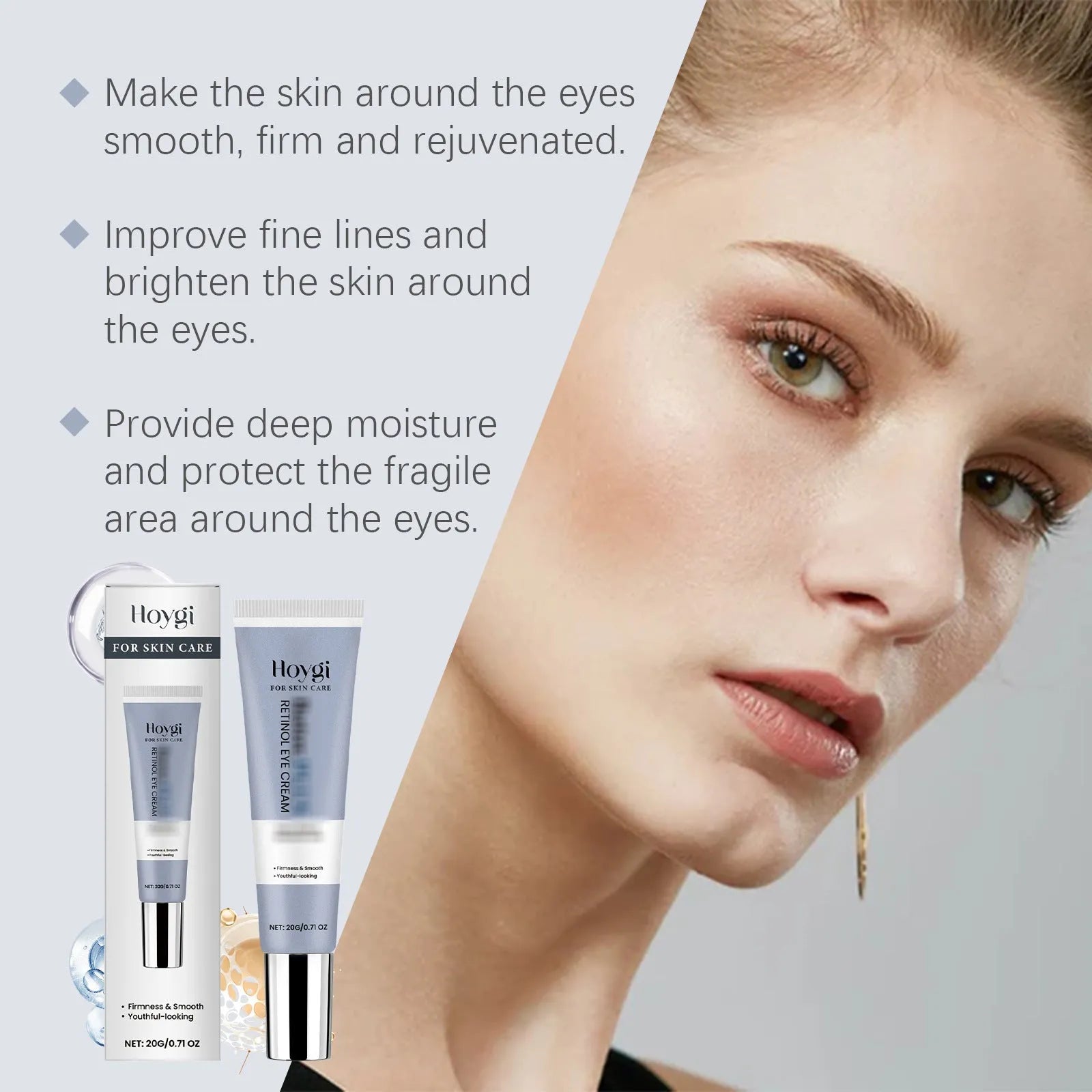 A 12.1cm long tube containing 20g of retinol eye cream with a moisturising soft formula.