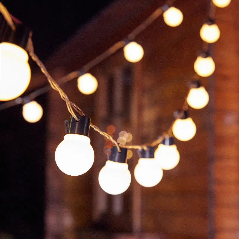 10 metre solar-powered festival tent light string with 40 LED bulbs on black wire
