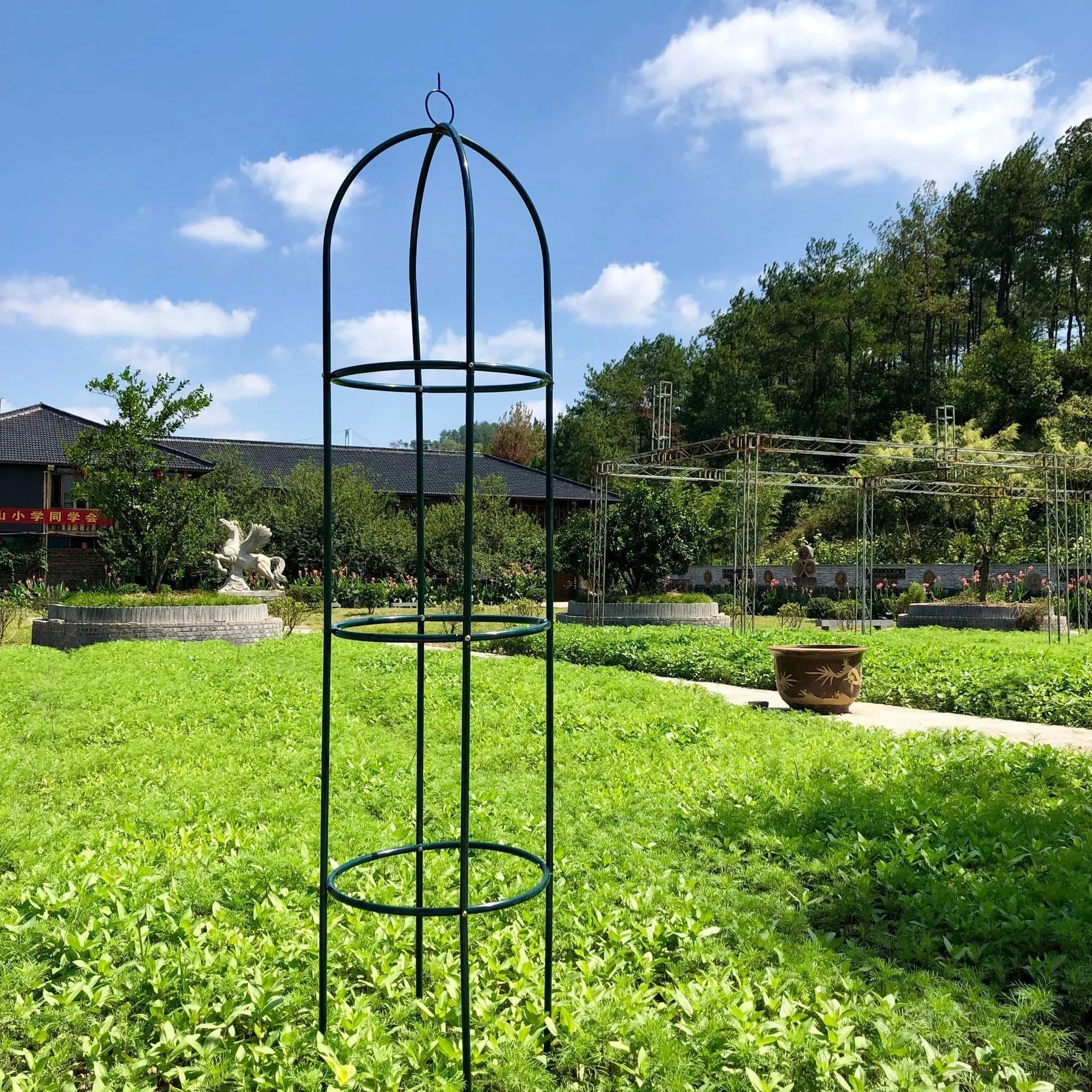 Dark green iron plant climbing frame trellis, 188cm tall by 40cm wide lattice for indoor vines.