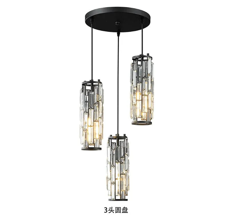 Industrial-style single head LED droplight in metallic finish with crystal design elements