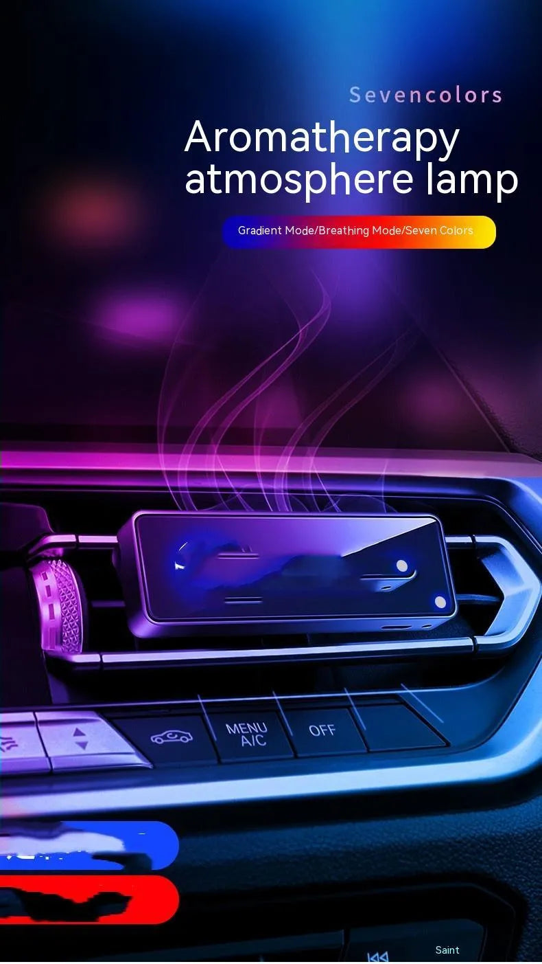 Black car air outlet perfume deodorant with LED lighting mounted in vehicle vent
