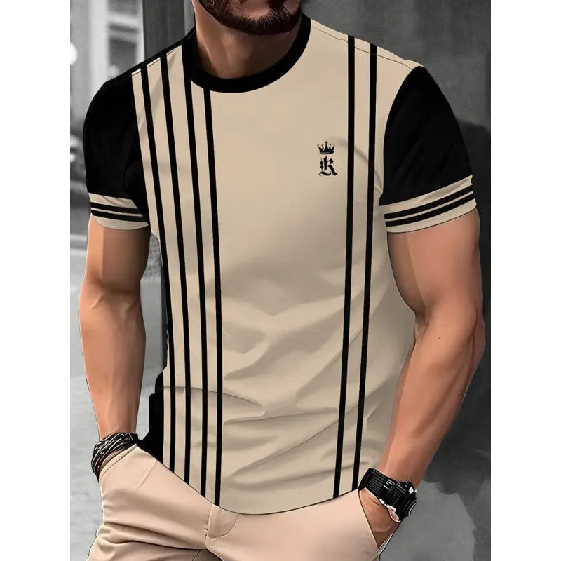 Men's loose-fit short-sleeved t-shirt with digital 3D printed stripe pattern in various colour styles