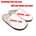 Custom printed flannel slippers with a TPR sole, shown in a selected size and colour.