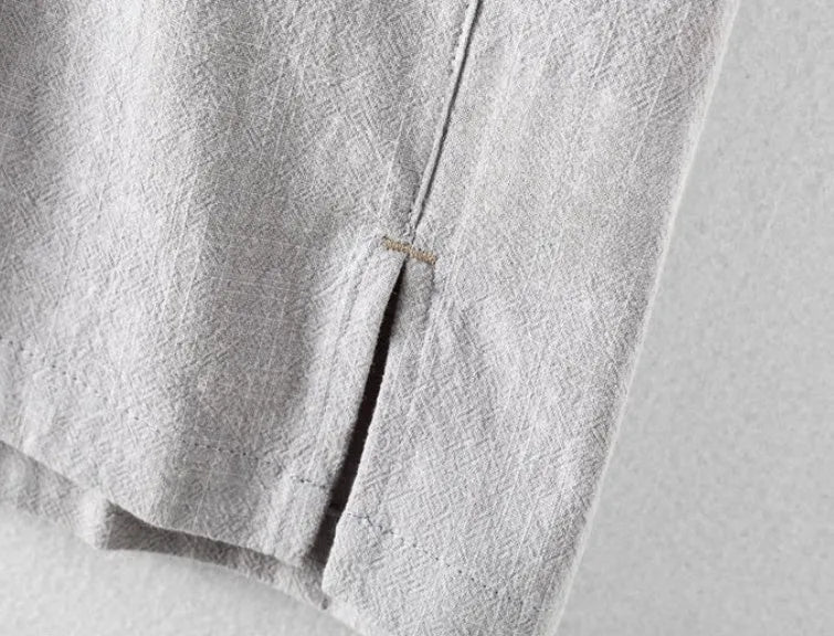 Men's loose fit linen casual shirt in solid colours: milky white, navy blue, light grey, sky blue.