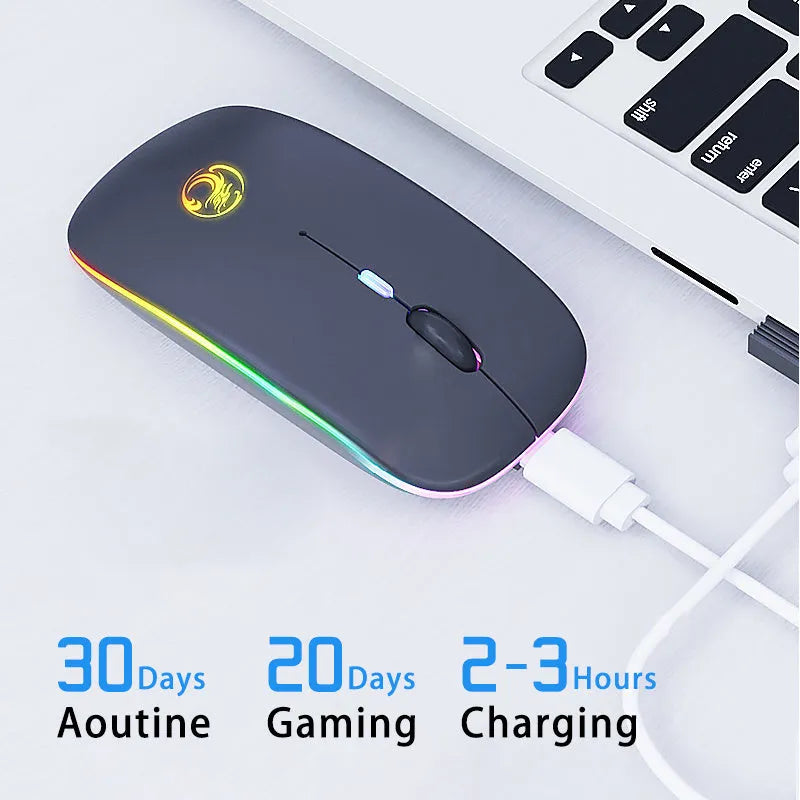 Black or white dual-mode wireless silent mouse with luminous charging indicator and adjustable DPI settings