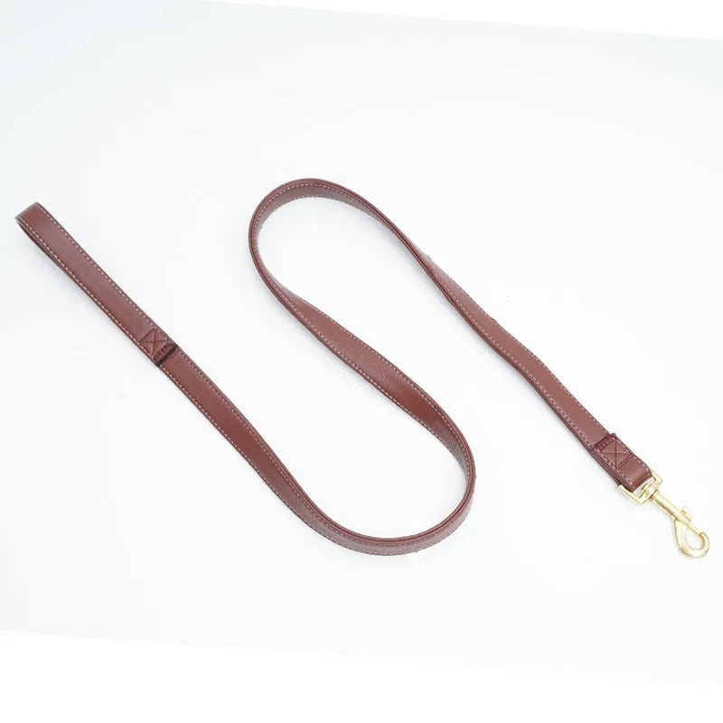 Black PU leather dog lead with padded handle and metal buckle clasp