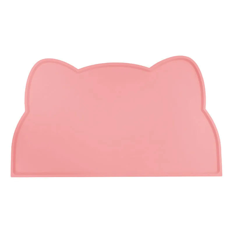 Silicone pet feeding mat with cat head shape design in blue colour for dog and cat bowls