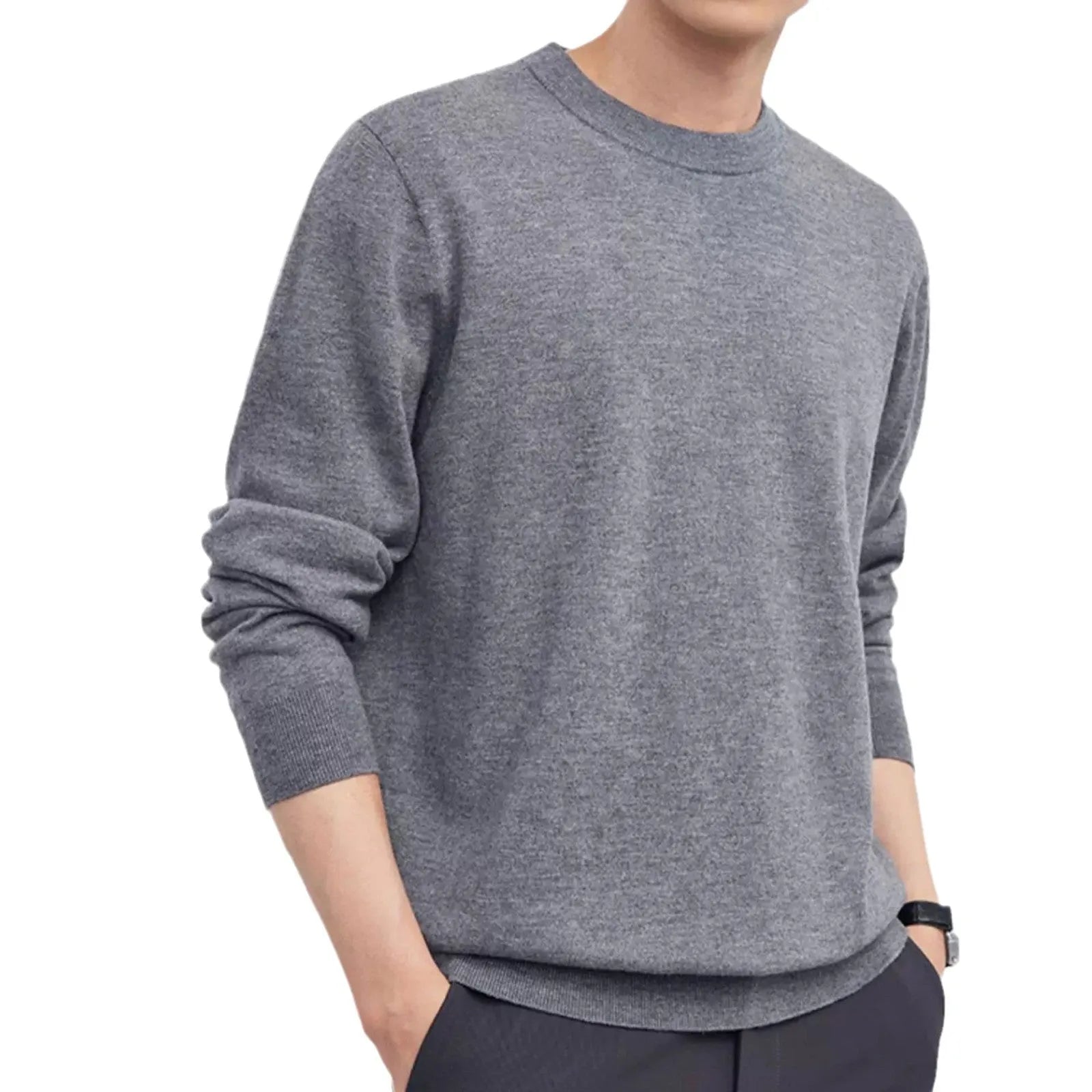 Men's regular fit wool pullover sweater in light camel colour on a hanger