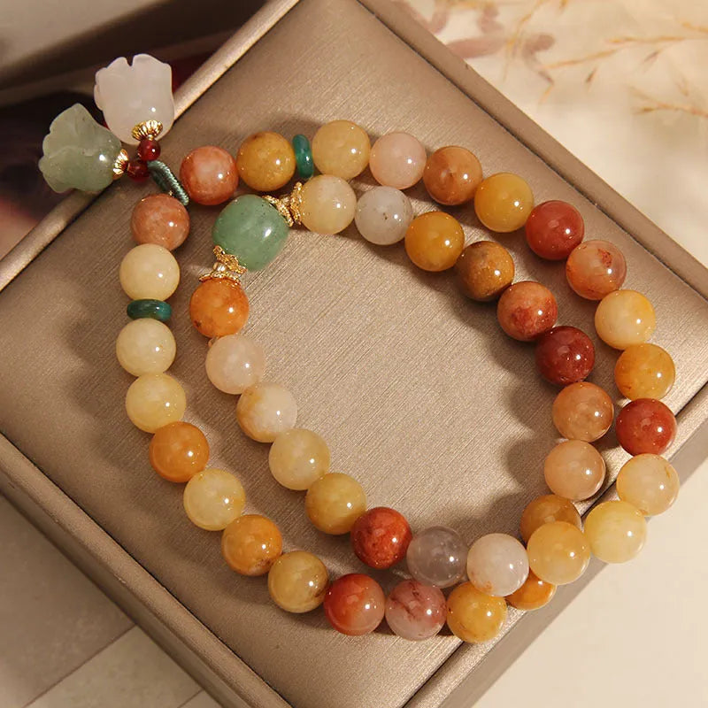 Women's natural jinsi jade multi-layer bracelet with orchid pendant on adjustable fastening