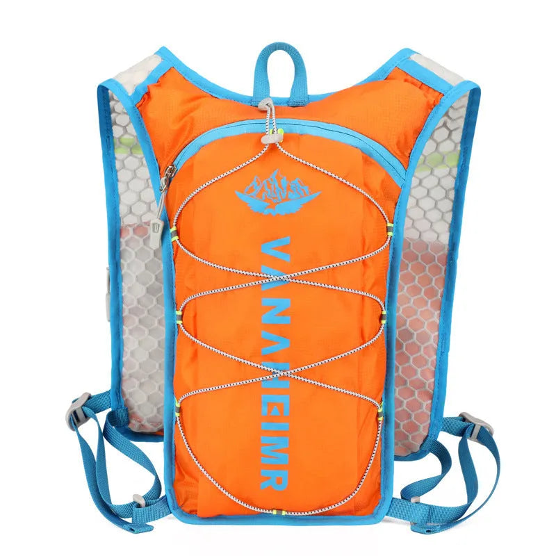 Ultra-light waterproof outdoor sports backpack in streamer orange colour with an air pillow belt.