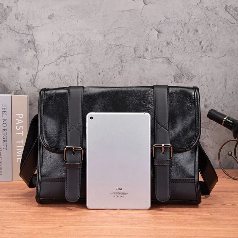 Black Korean style men's anti-theft backpack with PU construction and decorative sewing thread details