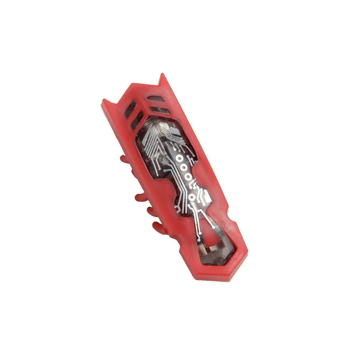 Small red ladybird-shaped electric cat toy with multiple legs on a hardwood floor