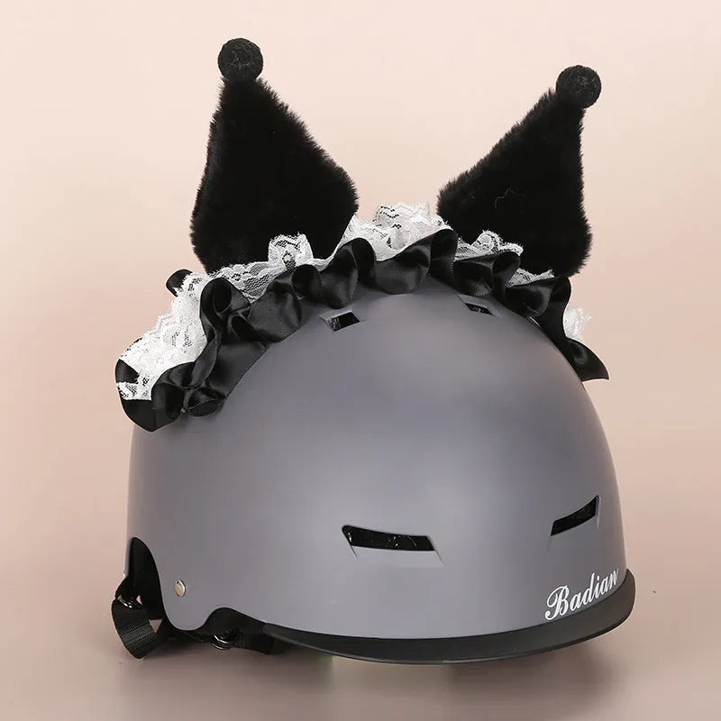 Plush helmet cover with cartoon ear decorations for cycling and costume use