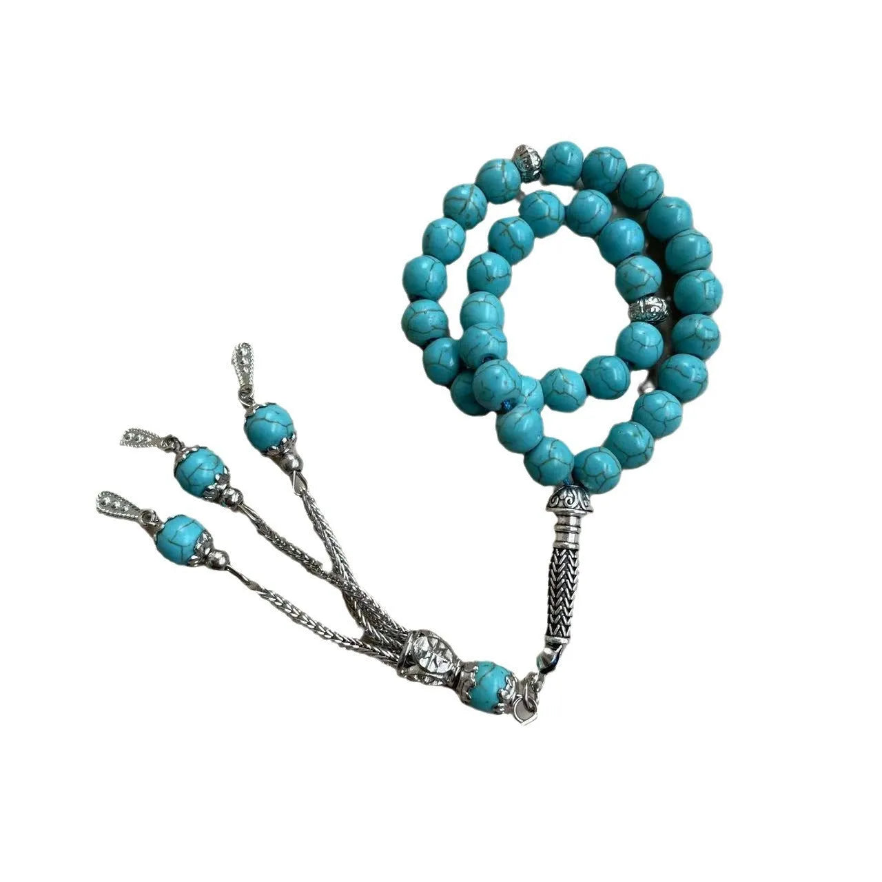 Handmade sky blue Muslim prayer bracelet with 8mm natural stone beads for daily worship