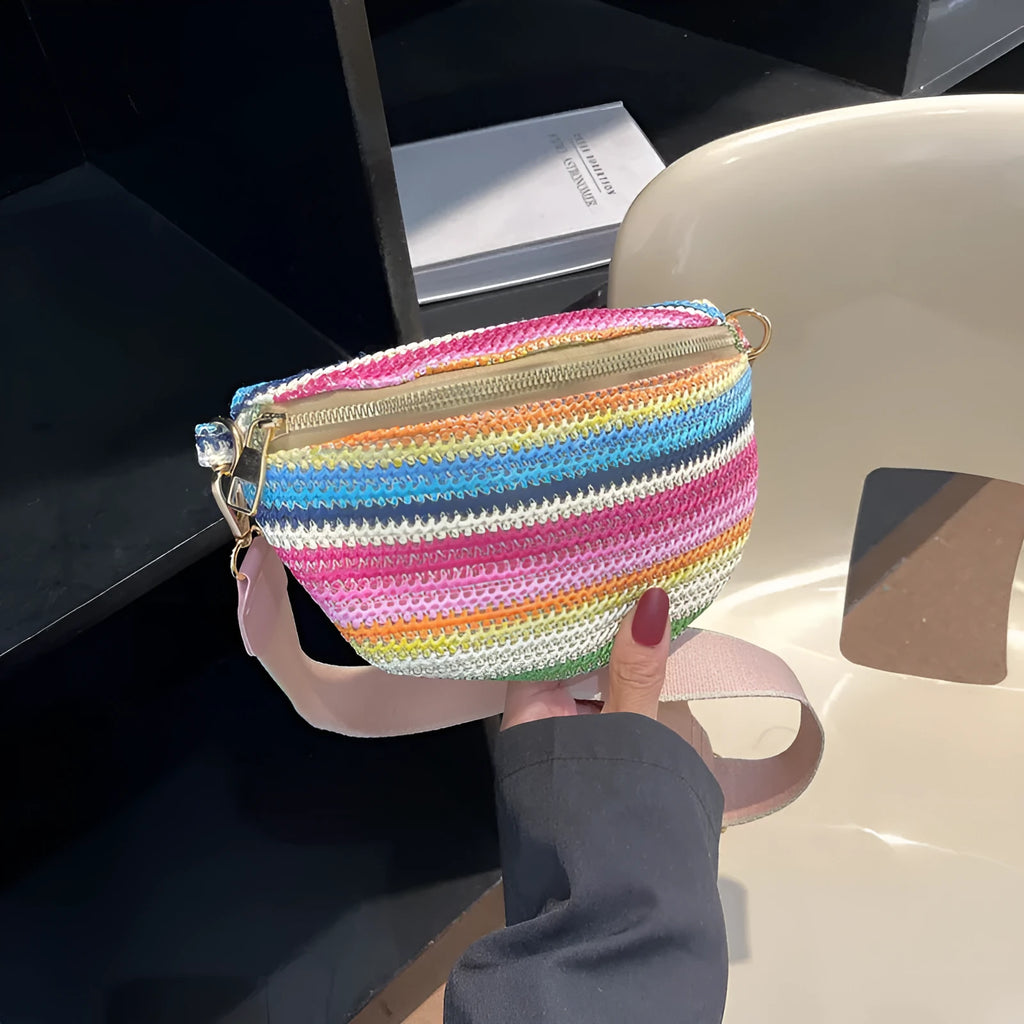 Bohemian style woven straw women's summer shoulder bag in shell shape