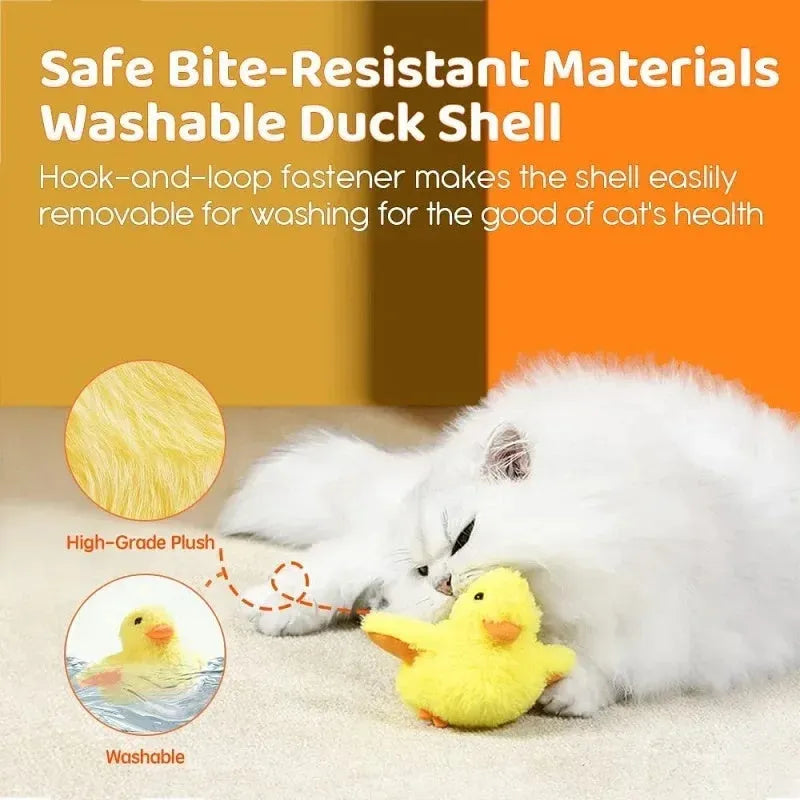 Yellow flapping duck interactive cat toy with removable plush cover and USB charging cable