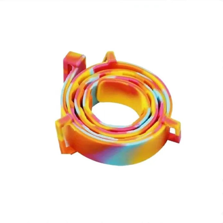 Rainbow coloured plastic flea and lice prevention collar for pets
