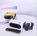 M24 portable mini projector in gold colour with compact 190mm design and AV cable