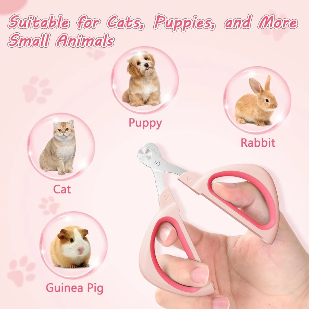 Blue cat nail clipper with a round positioning hole and non-slip handle on a white background.