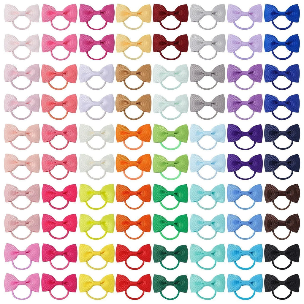 80 piece multi-colour baby hair tie set with tiny fabric bows for infants and toddlers