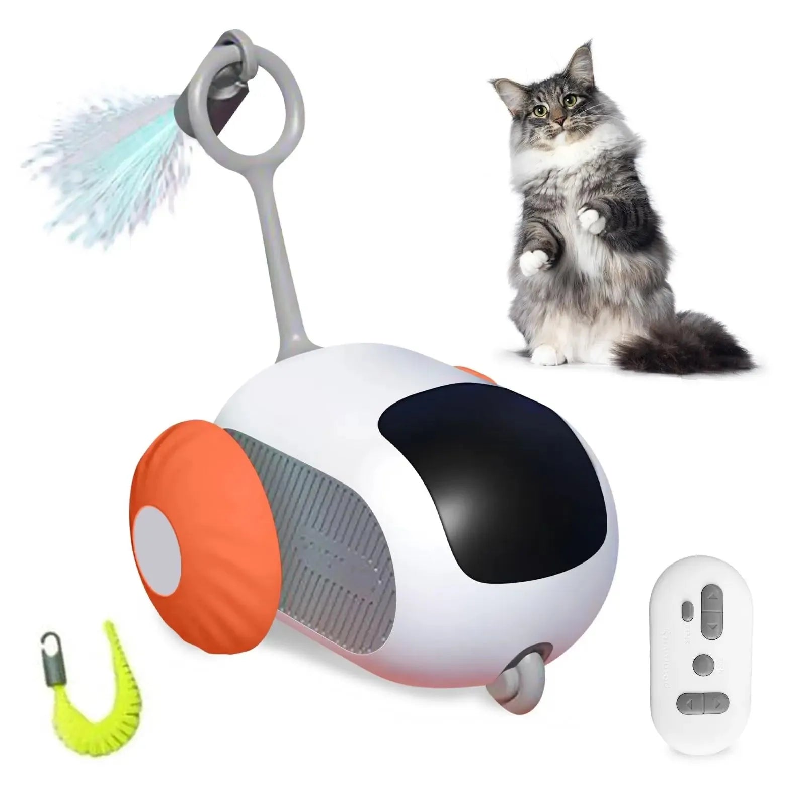 Smart cat toy car with feather teaser attachment in blue colour with remote control