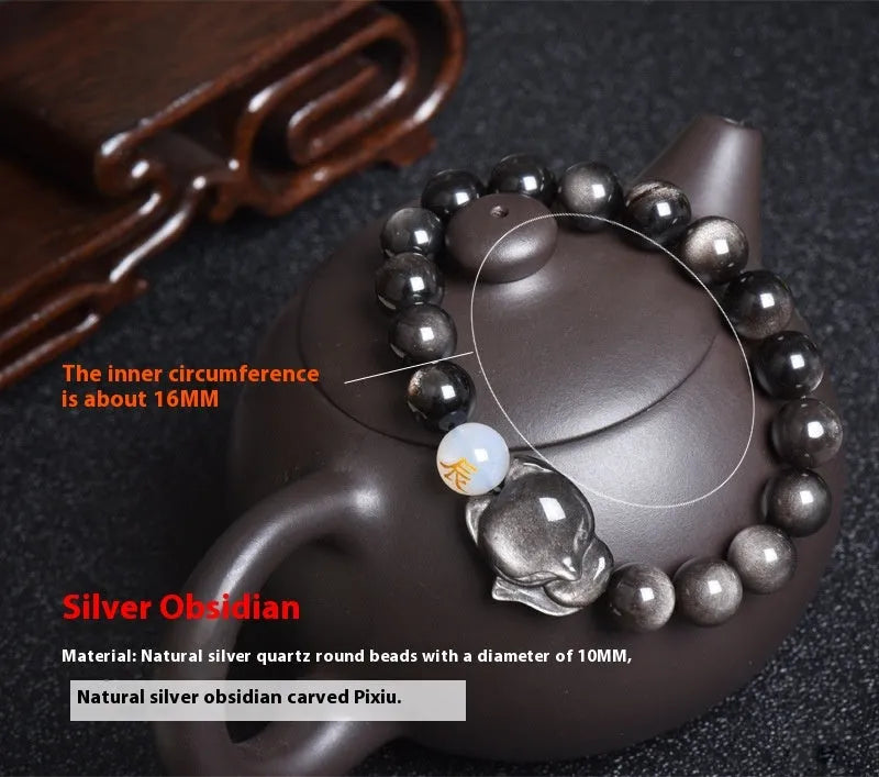 Obsidian stone bracelet with 10mm beads in national style design