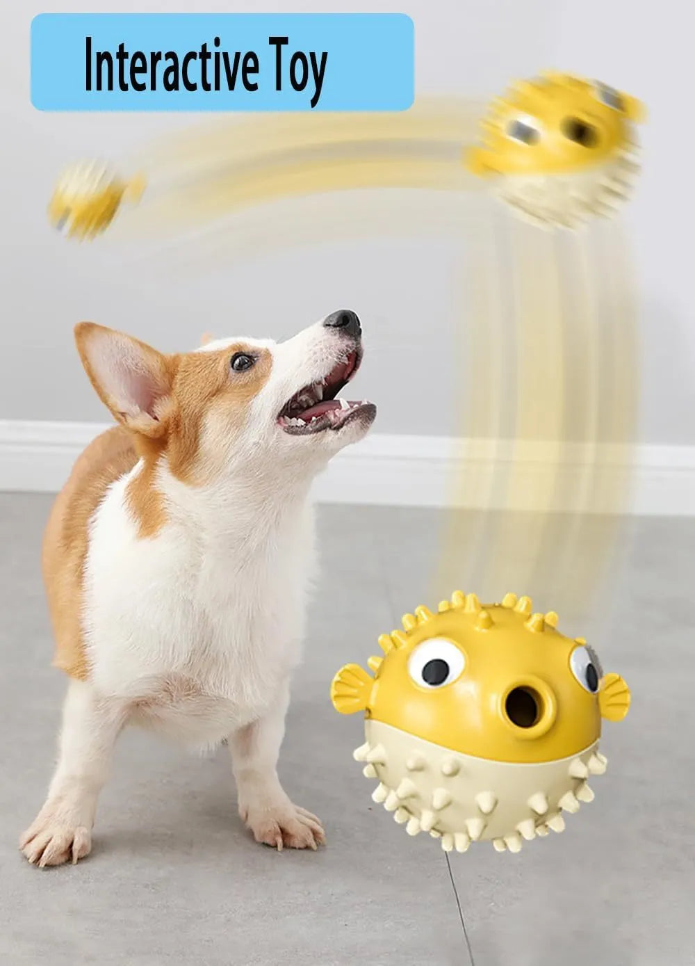 Green fish-shaped dog toy with treat dispensing cavity and raised surface particles