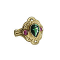 Women's geometric ring in electroplated golden lvzuan colour on alloy, ins style design
