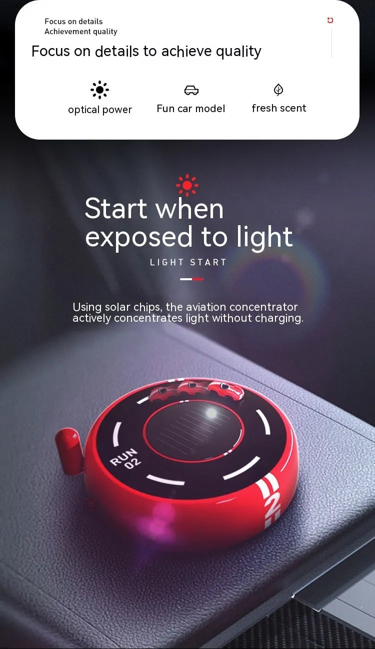 Round solar-powered car aromatherapy ornament in black, red or white colours