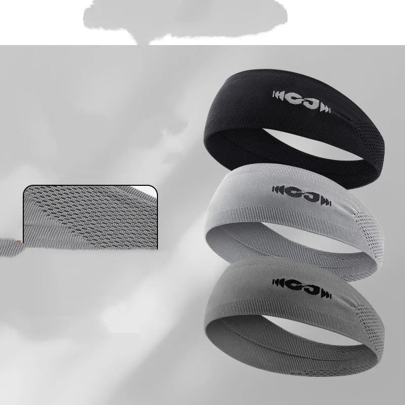 Seamless knitted sports hair band in black, grey, or blue for running and cycling.