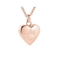 Openable heart-shaped titanium steel casket necklace with a paw print, on a chain.