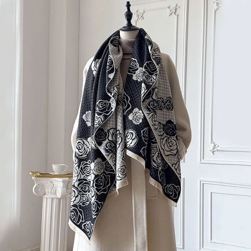 Imitation cashmere thick warm scarf in grey black blue or khaki with tassels 185x65cm