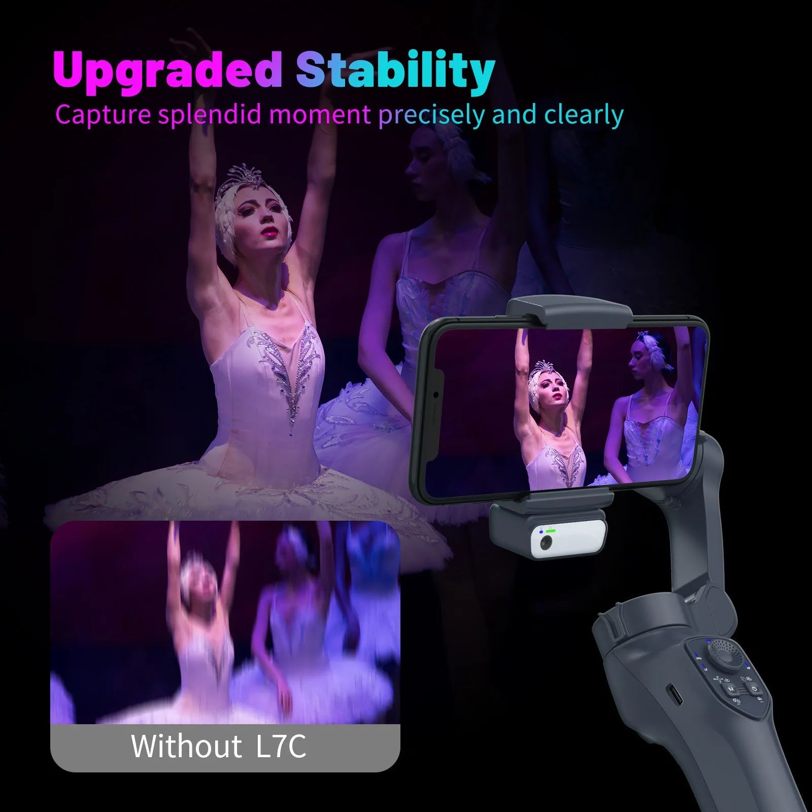 Foldable handheld stabiliser head in L7Cpro gun colour with USB charging port
