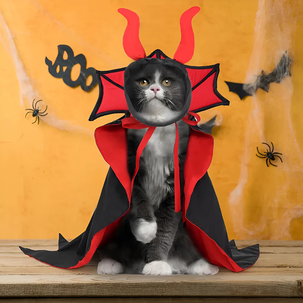 Black polyester vampire cloak and hat costume for small dog or cat